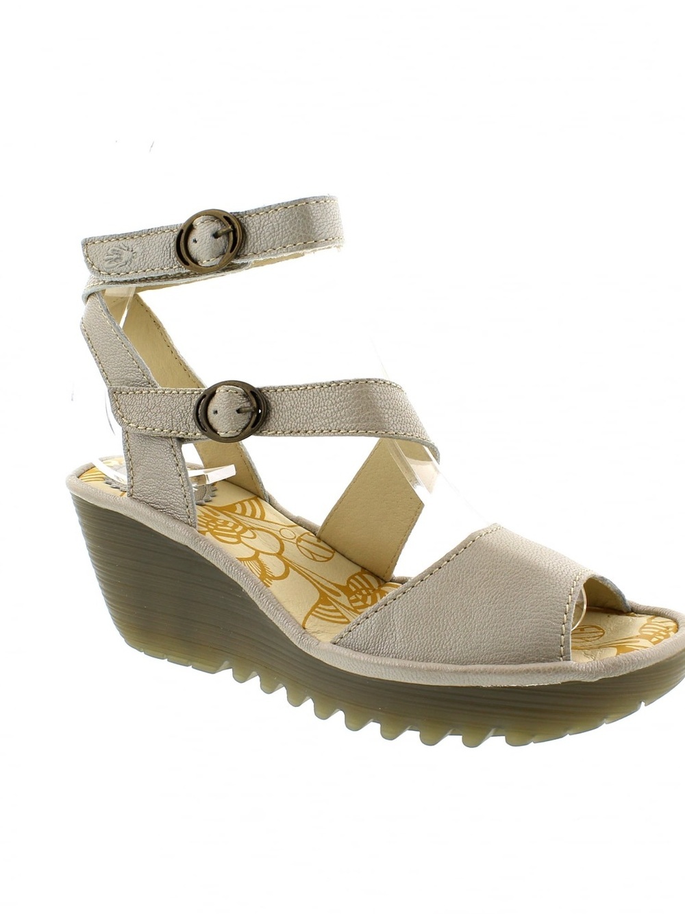 Fly London Ankle Strap Wedge Sandals Silver Size 38/7.5-8